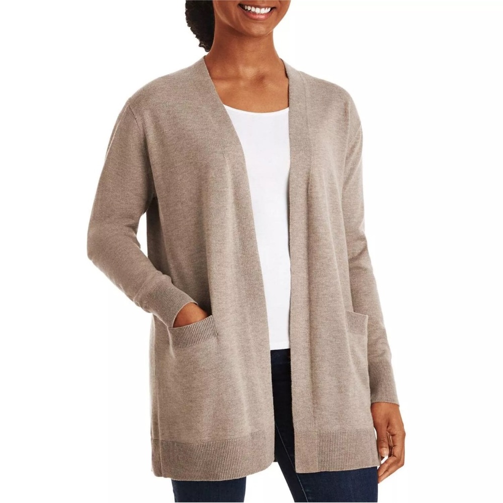 Member's Mark Women's Cashmere Blend Open Front Cardigan ~Toasted Heather Small